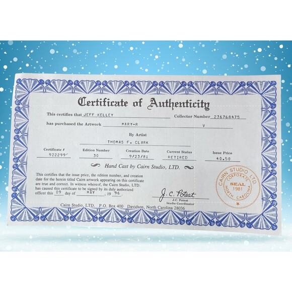 Thomas F. Clark Mary-R 1981 Cairn Studio Figurine w/ COA Retired Mary Figure 7” - Picture 2 of 9